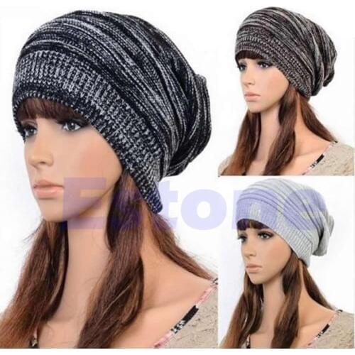 New Men Womens Knit Baggy Beanie Beret Hat Unisex Oversized Ski Winter Warm Cap