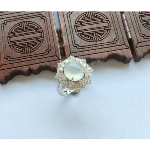 New original design natural chalcedony snowflake opening adjustable ring smooth shining charm ladies silver jewelry
