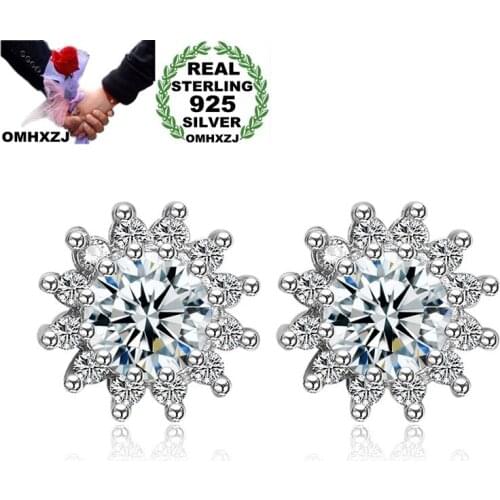 OMHXZJ Wholesale European Fashion Woman Girl Party Birthday Wedding Gift Flower Zircon S925 Sterling Silver Stud Earrings YS497