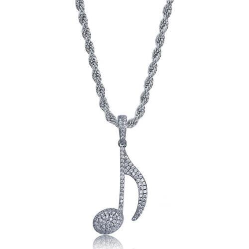 OMYFUN Factory Sell Hiphop Musical Necklace Top Quality CZ Pave Jewelry Personalized Pendants & Necklaces Silver Color Men Joyas