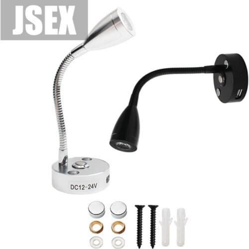 Black Silver DC12V 24V Touch Dimmable led Wall Lamp with Flex Neck and USB Output Socket, 3000K 6000K LED USB Reading Light