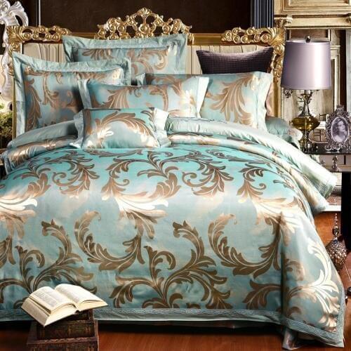 Luxury Red purple golden Blue King Queen Wedding Bedding Sets Satin Cotton Jacquard Bed sheet Duvet cover set Pillowcases 4pcs