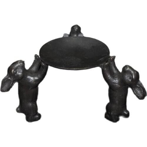 China old Beijing old goods Pure copper three rabbit modeling wax table Lampstand