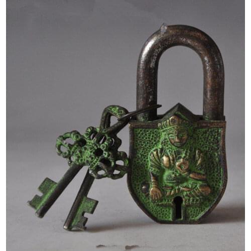 Chinas Tibet Buddhism bronze sculpture white tara big door lock, the key Free shipping
