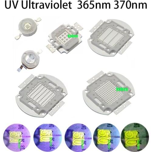 UV Purple LED Ultraviolet Bulbs Lamp Chips 365nm 370nm 3W 10W 20W 30W 50W 100W High Power Light Diode for Portable moneydetector