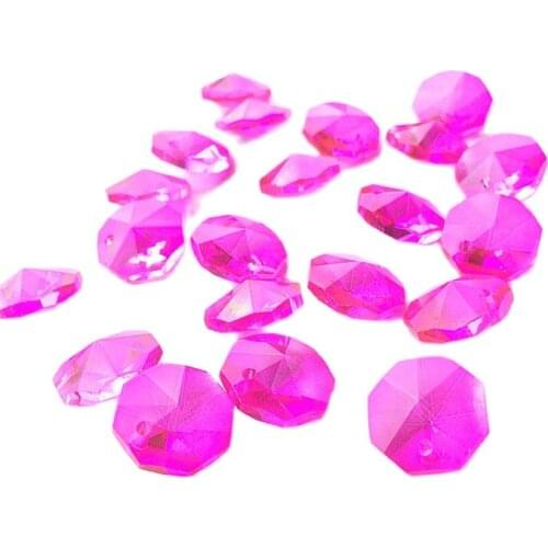 1000pcs/lot Fuchsia color 14mm crystal glass octagon beads 1 hole for chandeliers parts,beads curtain prism accessories