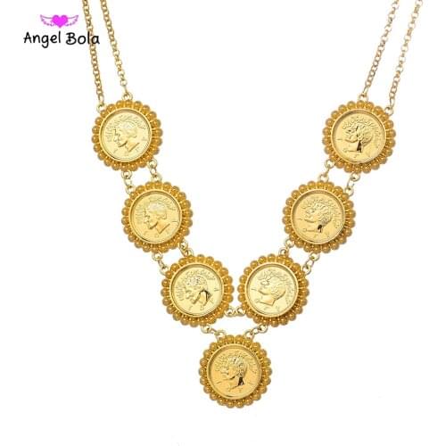 Gold Color Arab/Africa Islamic Like Jewelry Make Money Gift Lucky NEW Muslim Allah Necklace Arabic Coin Necklace for Women