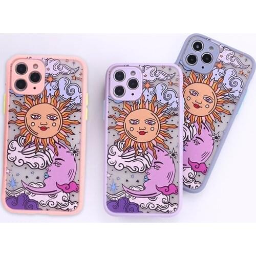 Funny Sun Moon Face Shockproof Phone Case For iPhone 12 11 Pro MAX XS X XR SE 2020 6 6S 7 8 Plus Soft TPU Matte Candy Back Cover