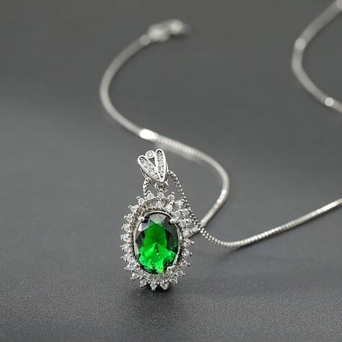 Green EmeraldDiamond Pendant Real 925 Sterling Silver Charm Party Wedding Pendants Necklace for Women Jewelry