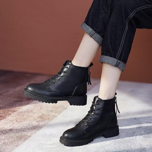 Women Boots Split Leather Shoes Woman Black Ankle Boots Motorcycle Boots Female Autumn Winter Shoes Punk Botas Mujer 2021 Spring
