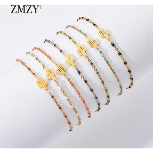 ZMZY Lucky Charm Tropical Desert Guardian Cactus Bracelets For Women Stainless Steel Jewelry Friendship Bracelet Femme Gift