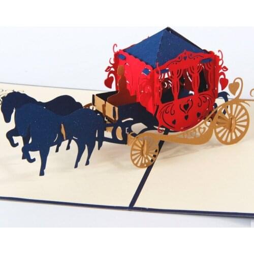 1Pcs 13*16cm Wedding Carriage Multicolor 3D Pop Up Card With Vintage For Best Wishes Of Birthday Greeting Card