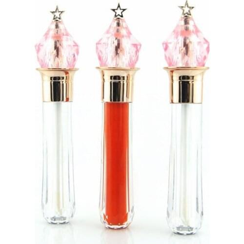 10pcs 4ml Pink Diamond Cap Empty Lip Gloss Tube High Grade Clear Plastic Lip Gloss Containers Cosmetic Packaging Container