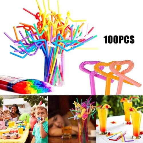 100pcs Independent Packaging Color Disposable Straws Set Drinking Straw Milk Drinkware Bar Party Accessory