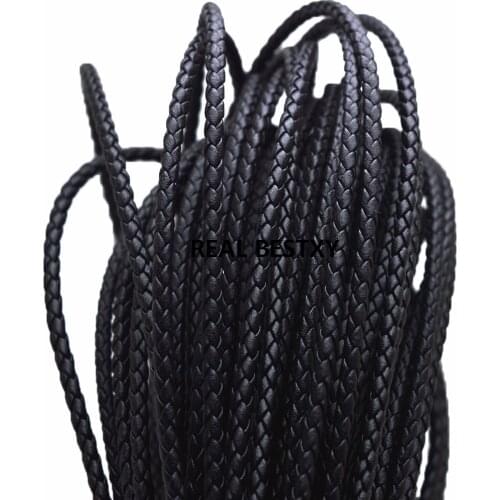 2m/lot approx 3mm Black Braided Leather Bracelet Findings Round Leather Cord String Rope DIY Necklace Bracelet Making black