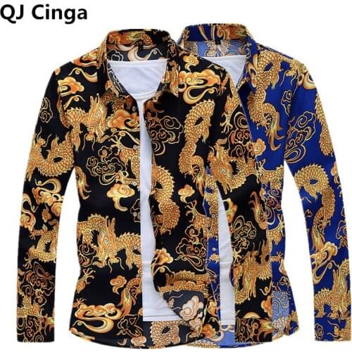 2021 Autumn Spring Clothes Chinese Dragon Shirt Men Long Sleeves Blouse Big Size S-6XL 7XL Print Hawaiian Beach Casual for Man