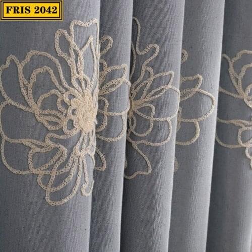 2021 American Country Cotton and Linen Embroidered Curtains Finished Blackout Curtains for Living Dining Room Bedroom