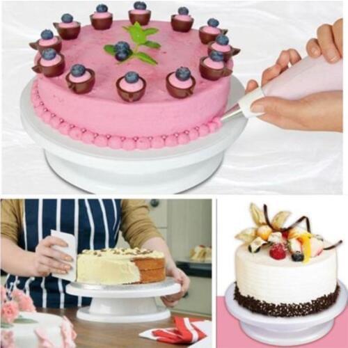 28cm Kitchen Cake Decorating Icing Rotating Turntable Cake Stand White Plastic Fondant Baking Tool DIY