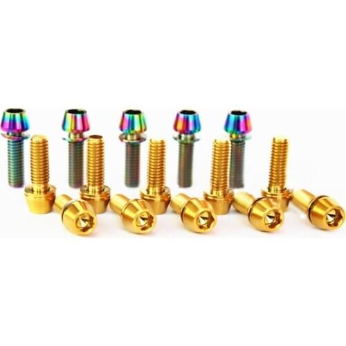 4PCS M6*1.0 Length 18/20mm GR5 Titanium Cone Head Screw Bolts With Washer For Bicyle Stem