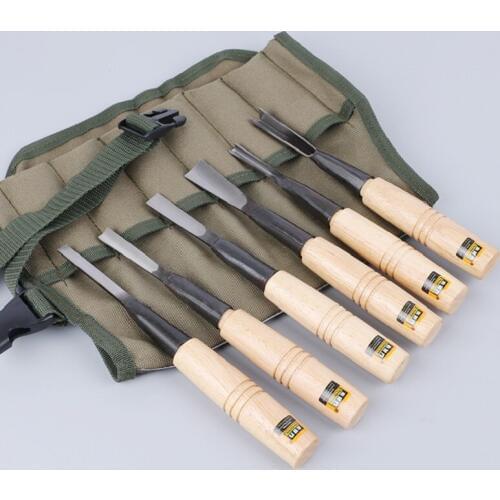 6pcs/set Mujingfang Six-piece Carving Chisel Front Steel Carving Knife Hardwood Hand Carving Cloth Bag