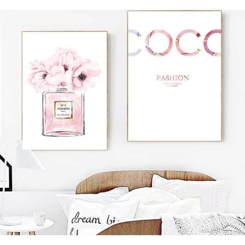 Abstract Canvas Painting Perfume Pink Peony Posters And Prints Quotes Perfume Bottle Painting Wall Pictures For Bedroom Decor