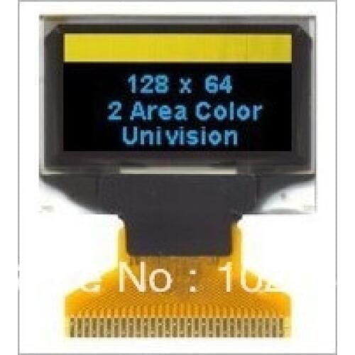 FREE SHIPPING 5PCS/LOT 0.96" inch 128x64 12864 2 Area Color Light Blue , Yellow OLED Display Module UG-2864HMBEG01 Light Beads