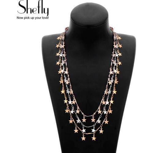 Bohemia Necklaces Women Jewelry Silver Plated Plated Star Charm Statement Necklace Multi Layers Maxi Collar Sweater Chain Choker