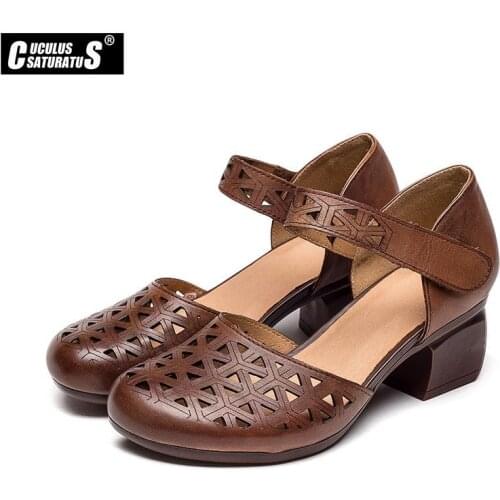 Cuculus Full-grain Cow Leather Women Sandals Crystal Solid Peep Toe Buckle Ankle Heels Summer Ladies Sandals High Heels Shoes