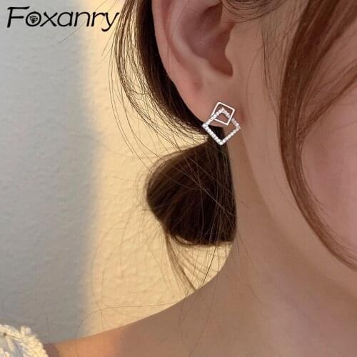 Evimi Prevent Allergy 925 Sterling Silver Stud Earrings New Trendy Sweet Sparkling Zircon Geometric Party Jewelry Couples Gift