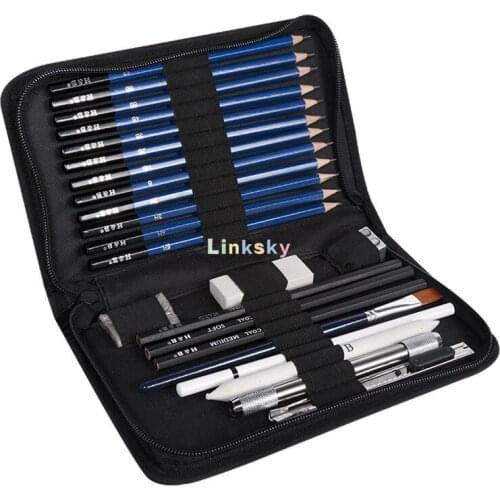 H&B Sketch Pencils and Tools, Professional Art Supplies In A Portable Bag - 23 Pcs,Charcoal Pencil,Eraser and Pencil Sharpener