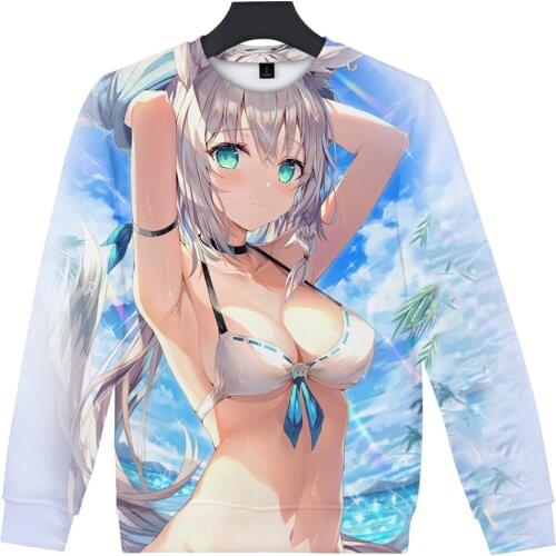 HOLOLIVE VTuber Kawaii Shirakami Fubuki 3D Sweatshirt Casual Pullover Streetwear Sweatshirt Sudadera Hombre Male Crewneck