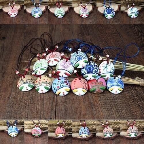 Ceramic Necklace Handmade Fashion Jewelry Chinese style Vintage cute doll pendant necklace personalized trend accessories