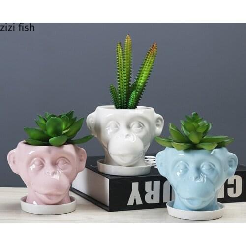 Ceramic Succulent Flower Pot Ape Man Statue Ornaments Decoration Crafts Gardening Supplies Potted Plant Pots Vase Garden Pots