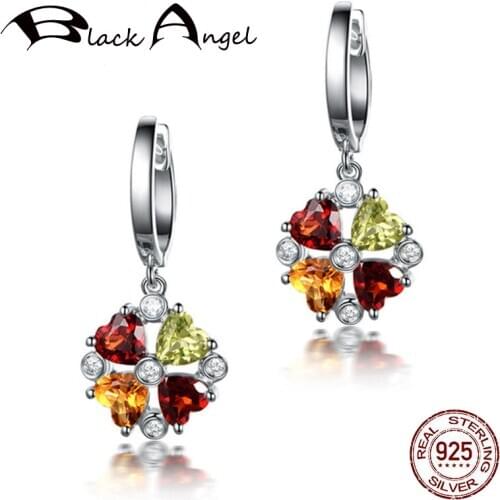 BLACK ANGEL Elegant Peridot Citrine Gemstone Clip Earrings 925 Sterling Silver Jewelry for Women Wholesale Dropshipping