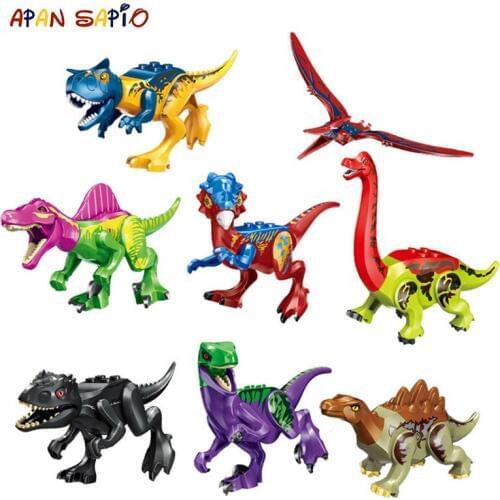Jurassic Dinosaur World Building Blocks Series Colorful T-Rex Triceratops Assembles Figure Bricks Toys