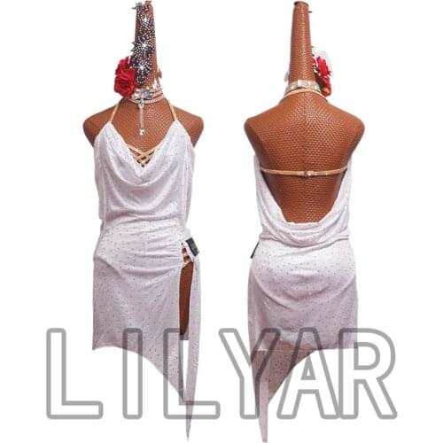 Latin Dance Dress Latin Skirt Competition Dress Costumes Performing Dress Practice Skirt Customize Adult Kids Lady White Lunba 1