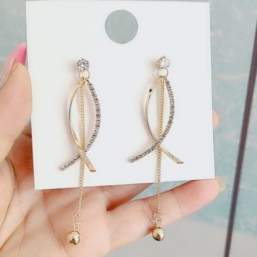 Statement Fish Shape Drop Earring Long Tassel Cross Crystal Earrings For Women Fashion Jewelry Oorbellen Brincos Aretes De Mujer
