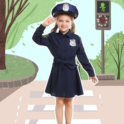 Cute Policewomen Cop Uniform Cosplay Dress Halloween Costumes For Girls Kigurumi Kids Role-play Party Childrens Day Gift
