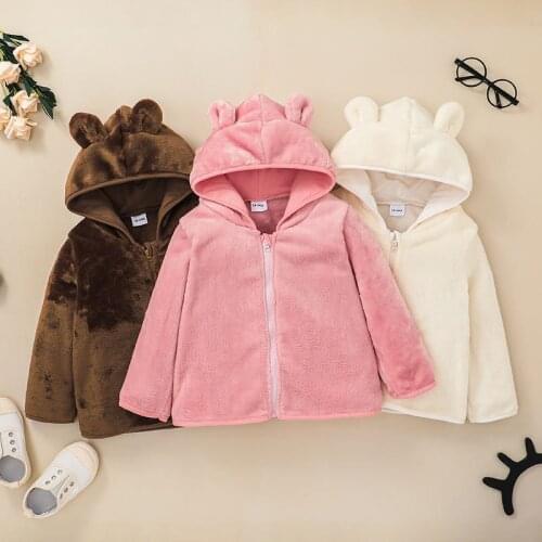 Cute Autumn Ears Baby Girls Jackets Warm Coat Kids Soft Comfortable Winter Thick Zipper Hoodies Outwear 1-6 Years