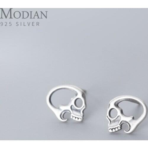 MODIAN New Vintage Side Skull Rock Stud Earring for Women Fashion 925 Sterling Silver Simple Ear Pin Fine Jewelry Parrty Gift