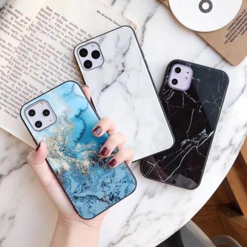 Marble Jade Glass Phone Case For iPhone11 XSMAX 78PLUS SE2020 soft Cover XR 6S Glossy Skinny Shell Body Protection