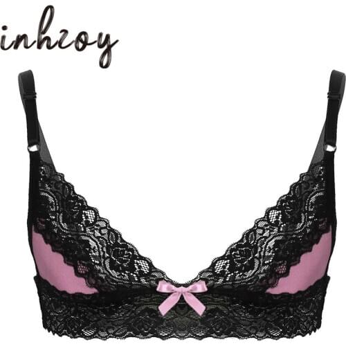 Mens Bra Erotic Top Adjustable Straps Floral Lace Unlined Bralette Crossdressing Sissy Lingerie for Male Hot Sexy Gay Underwear