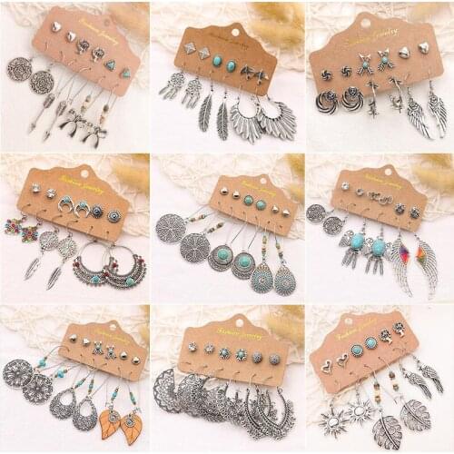 6pairs Boho Chic Vintage Drop Dangle Earrings for Women Bohemian Tassel Earrings Hollow Drop Dangle Earrings Set