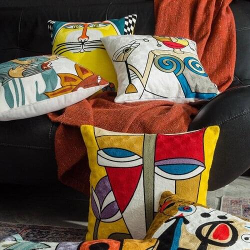 Picasso All Series Embroidered Cushion Cover Brushed Pure Cotton Canvas Abstract Throw Pillow Cover For Sofa Bed Art Home Decor
