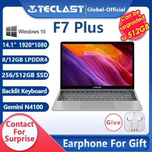 Teclast F7 Plus 14.1" 8GB/12GB RAM 256GB SSD Laptop FHD 1920 x 1080 Intel Gemini Lake N4100 Windows 10 Backlit Keyboard Notebook