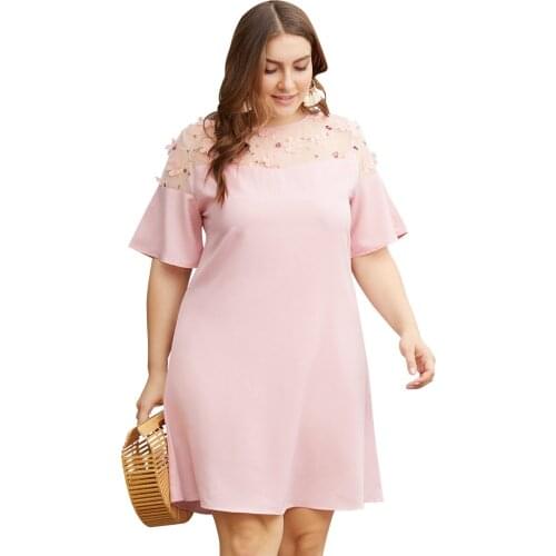 Original Womens Loose Dress Plus 3XL 4XL 2019 Summer Ladies Casual Vestidos Fashion 3D Floral Mesh Stitching Female A-line Dress