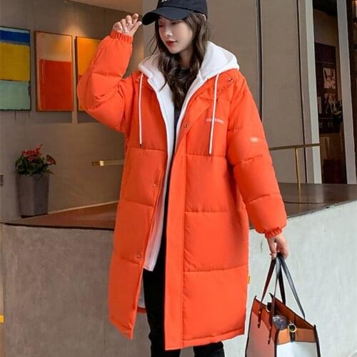 Korean Down Padded Overcoat Women New Winter Coat Outerwear Female Fashion Loose Medium Long Hooded Warm Parka Coat Jacket Lady