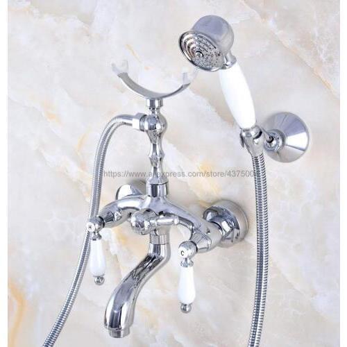 Luxury Chrome Silver Shower Faucet Set Ceramic Handle Handheld Rain Shower Head Faucet Mixer Tap Nna746