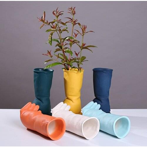 Nordic Ceramic Handmade Model Dried Flower Plant Arrangement Sculpture Decoration Living Room TV Cabinet Home Decor Ornaments