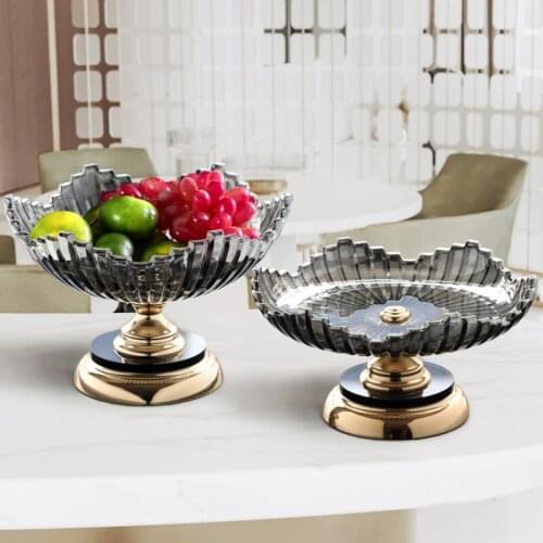 Luxury Glass Fruit Plate Snack Living Room Candy Modern Simple Dessert Serving Tray Plates Home Fruteira Ehold Products DG50GP